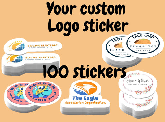 100 Custom logo Stickers, Print and Cut Any Design, Laminated Custom Labels, Custom Stickers, Logo, Branding, Business stickers