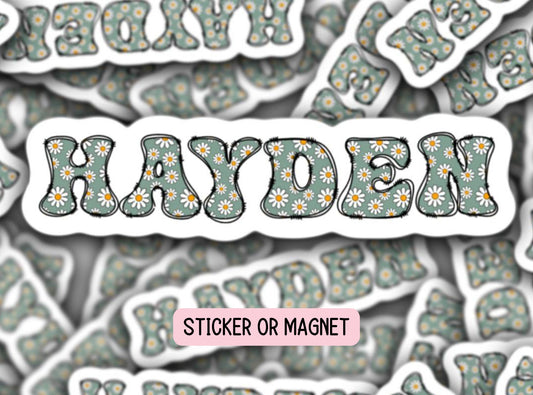 Retro floral name sticker, Personalized name stickers, Custom Name Stickers, Aesthetic stickers, best friend gift, kids name stickers, daisy