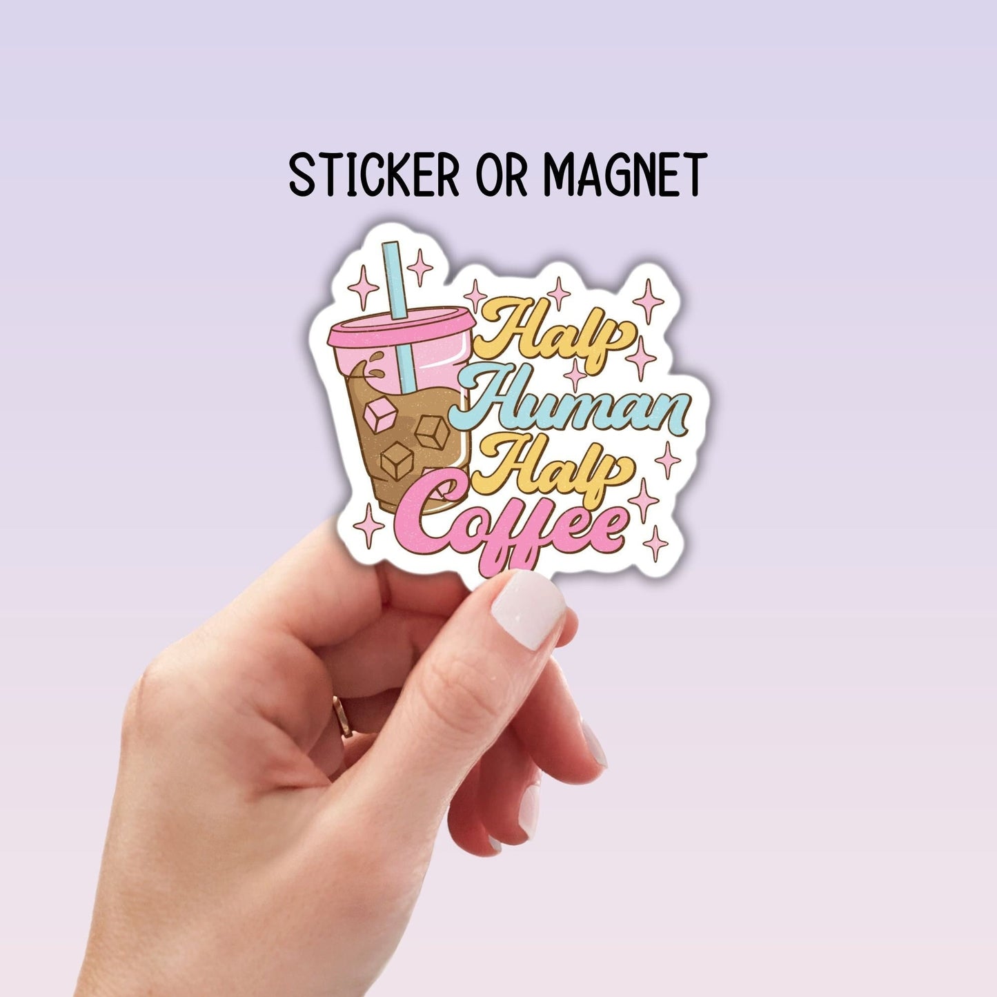 Coffee lover sticker Iced coffee Half human half coffee Retro Funny sticker water bottle notebook Magnet fridge sticker gift sarcastic funny