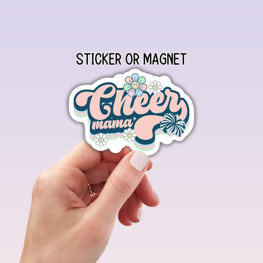 Retro Cheer mom sticker, cheerleader magnet, cheer life, magnet, water bottle sticker, tumbler, tumbling, gift for mom, mom sticker, heart
