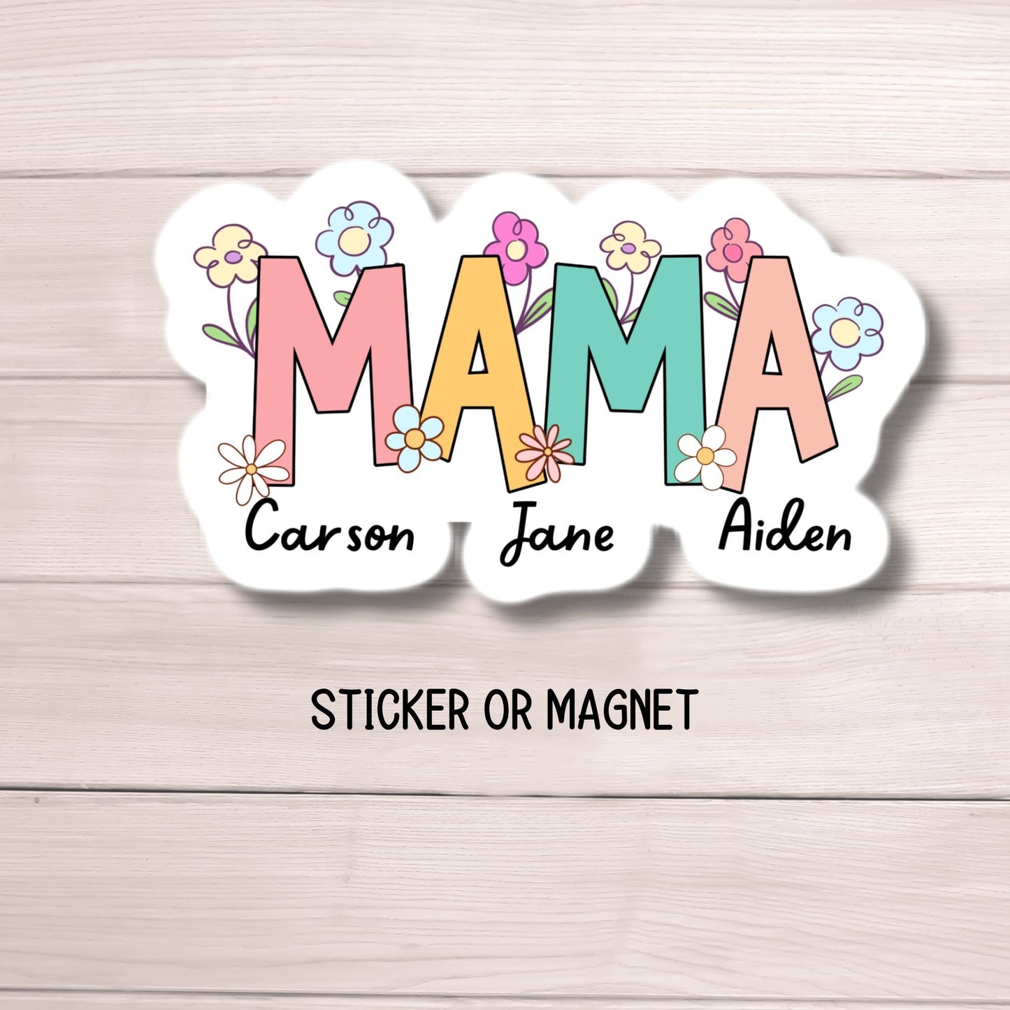 Personalized mama sticker name sticker Mother boho sticker mom sticker kids mommy name magnet Retro font new mom gift Floral Mother's day