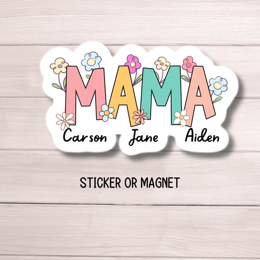 Personalized mama sticker name sticker Mother boho sticker mom sticker kids mommy name magnet Retro font new mom gift Floral Mother's day