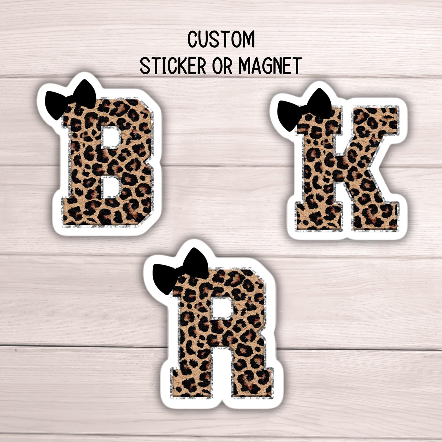 Cheetah Chenille Coquette Monogram Sticker For Girly Girl ribbon bow Initial sticker Sticker For Laptop Trendy girl gift magnet kids name