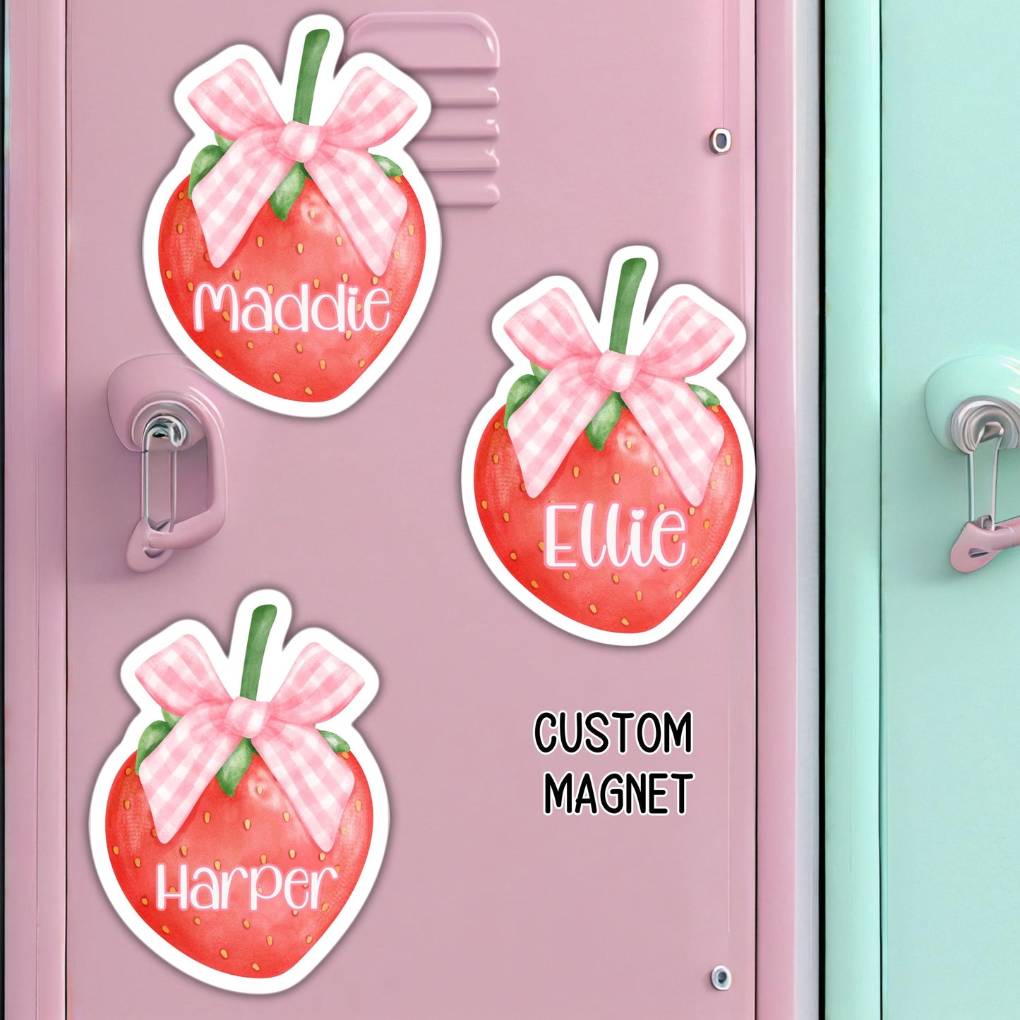 Coquette magnet strawberry custom name pink bow girlie personalized locker decor preppy coquette cute  accessories Coquette Ribbon Bow