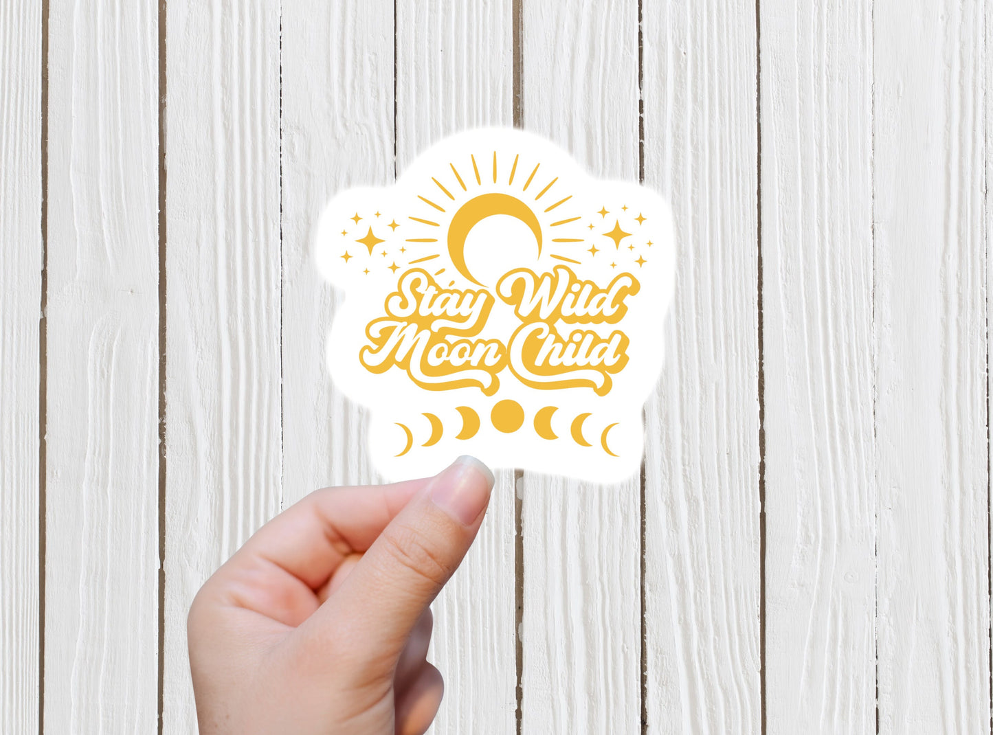 Stay Wild Moon Child, Crescent Moon, Vinyl Stickers, Witchy Stickers, Best Friend Gift, water bottle stickers, yellow sticker