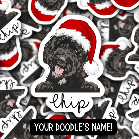 Christmas dog gift Golden Doodle Santa hat Pet name sticker Doodle sticker Black doodle Sticker Custom pet sticker Doodle mom Dog mom gift