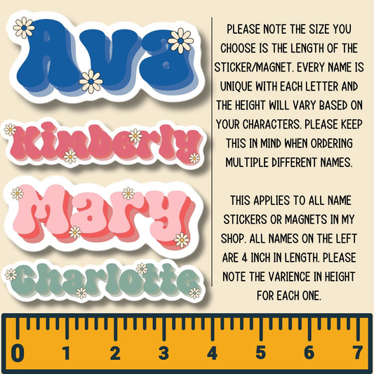 Custom name sticker, personalized name sticker, Retro font name sticker ,Kids Name sticker, Water bottle sticker, kids Party favor, daisy