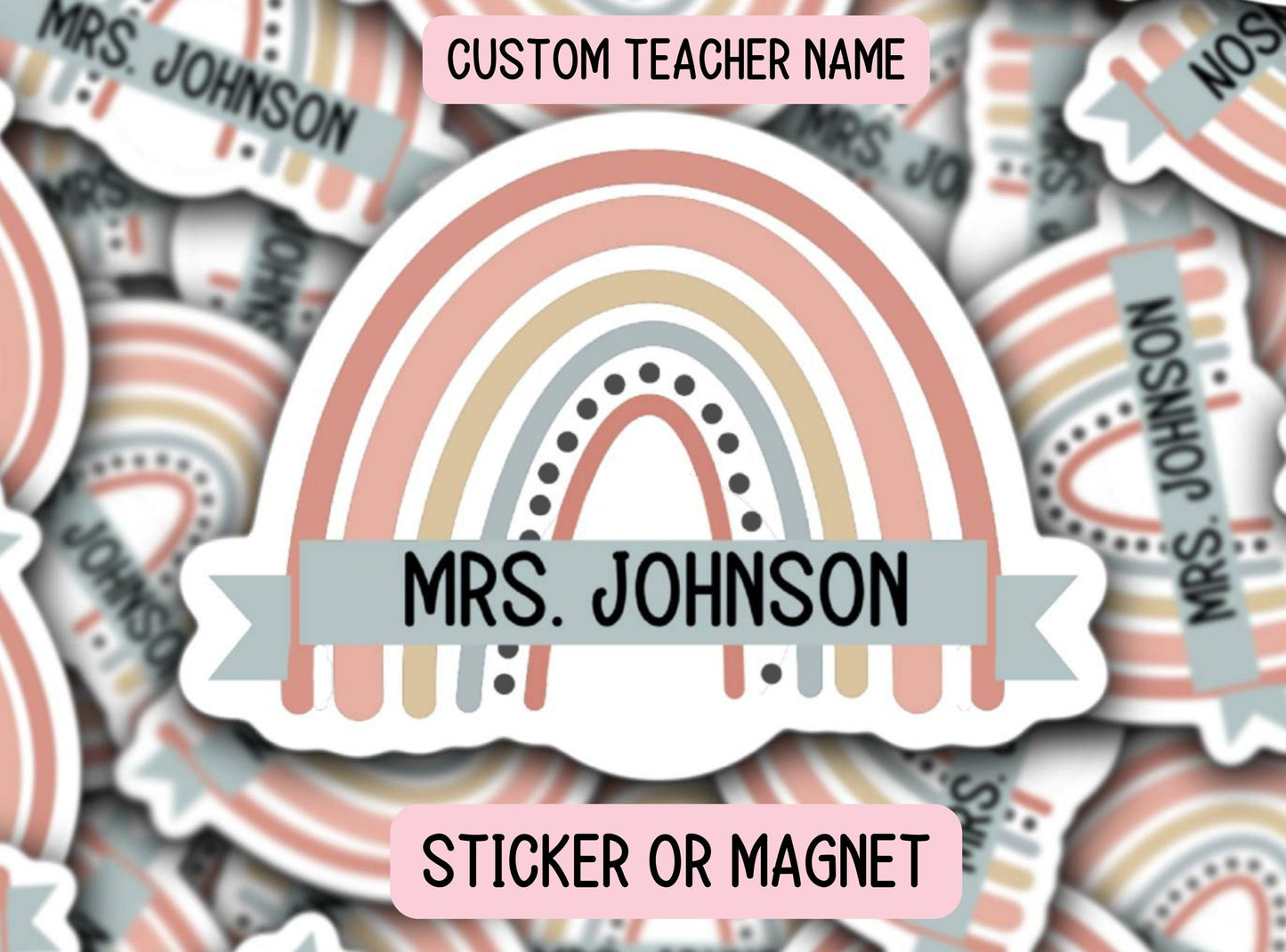 Teacher gift back to school teacher name sticker custom name sticker personalized teacher name boho rainbow water bottle sticker magnet gift