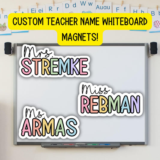 Custom teacher magnet classroom magnet gift Teacher name Personalized whiteboard Custom Teacher Name Magnet Rainbow Aesthetic Retro Mrs Miss