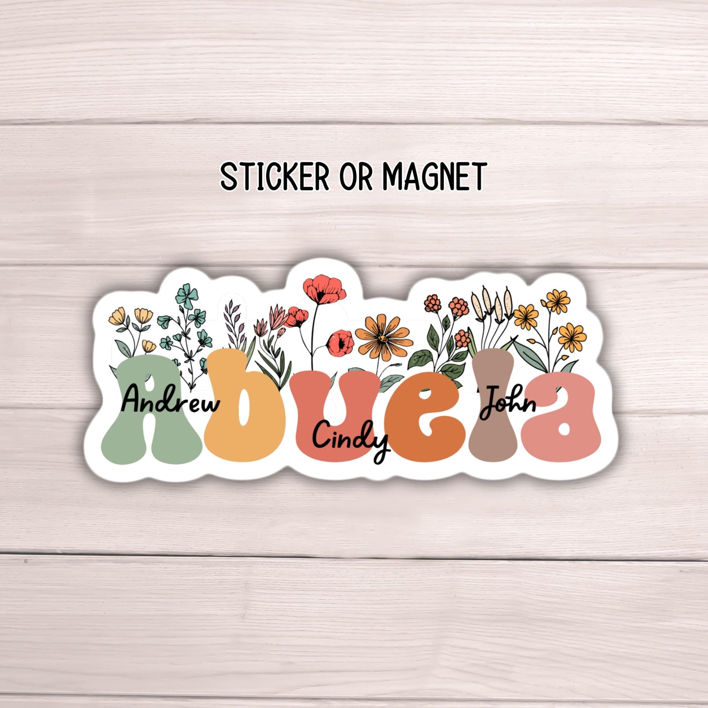 Custom Abuela gift Abuelita Retro floral Nana sticker magnet Personalized Grandma stickers  Name Mother's day gift Grandkids names
