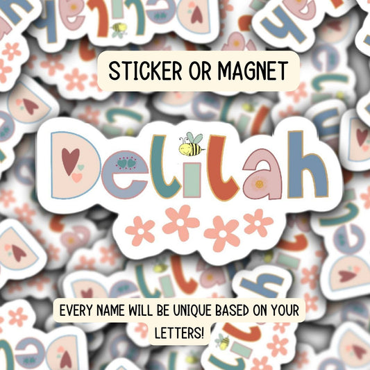 Kids name sticker, Personalized name stickers, Custom Name Stickers, Aesthetic stickers, best friend gift, retro, water bottle name sticker