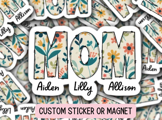 Personalized mama sticker name sticker floral boho sticker mom sticker kids mommy name magnet Retro font new mom gift Floral Mother's day