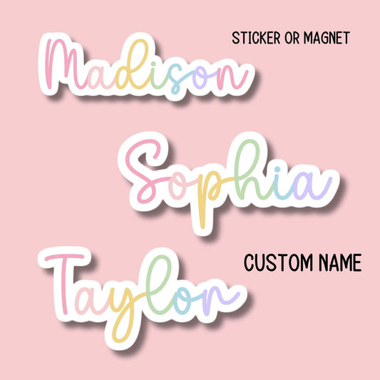 Custom name sticker Personalized Name Stickers Name magnet Water bottle sticker Tumbler cup sticker rainbow letters script kids name sticker