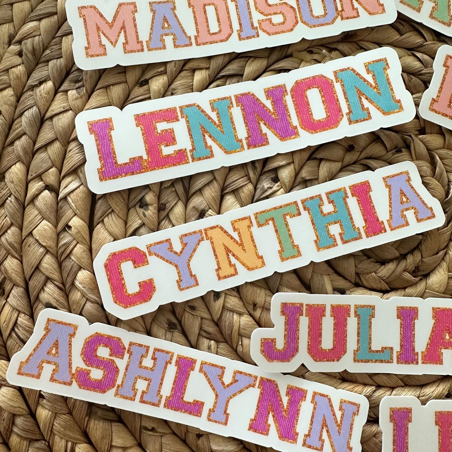 Chenille name sticker Varsity font kids name sticker personalized sticker Locker Magnet Water bottle name sticker Chenille patch Custom