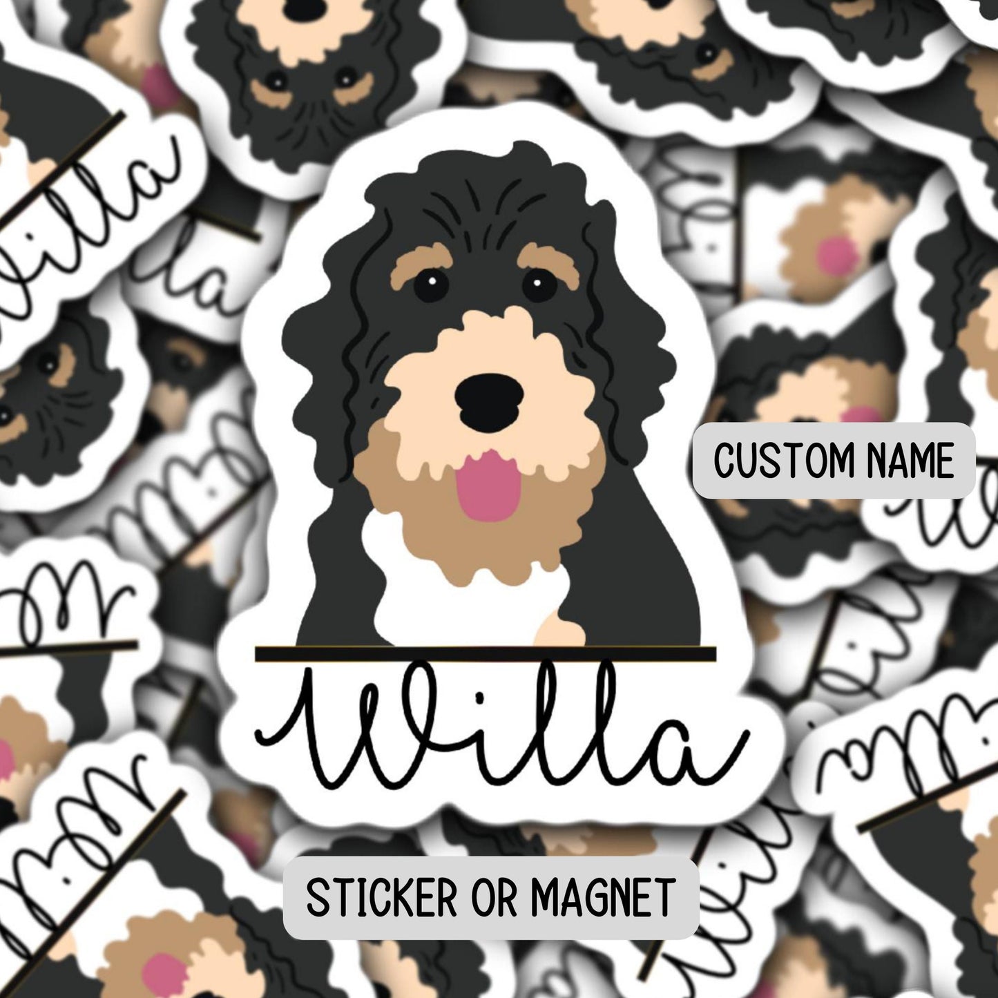 BerneDoodle Sticker, Pet name sticker, Doodle sticker, Goldendoodle Sticker, Custom pet sticker, Dog food sticker Doodle mom, dog mom gift