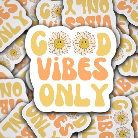 Good vibes retro sticker vintage vibe wavy font aesthetic lap top decal water bottle cute gift magnet locker accessories daisy motivational