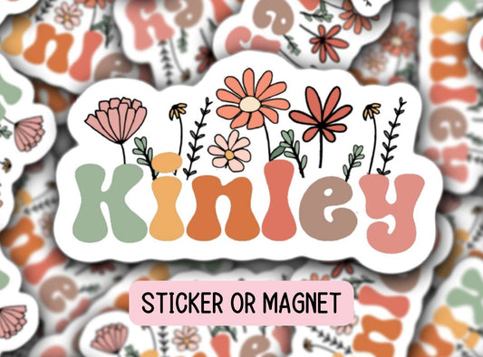 Retro floral name sticker Personalized name stickers Custom Name Sticker Aesthetic sticker Water bottle sticker Kids name sticker Retro font