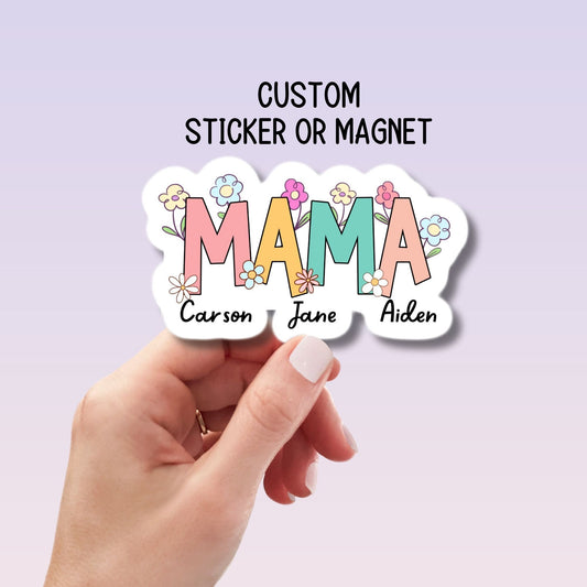 Personalized mama sticker name sticker Mother boho sticker mom sticker kids mommy name magnet Retro font new mom gift Floral Mother's day