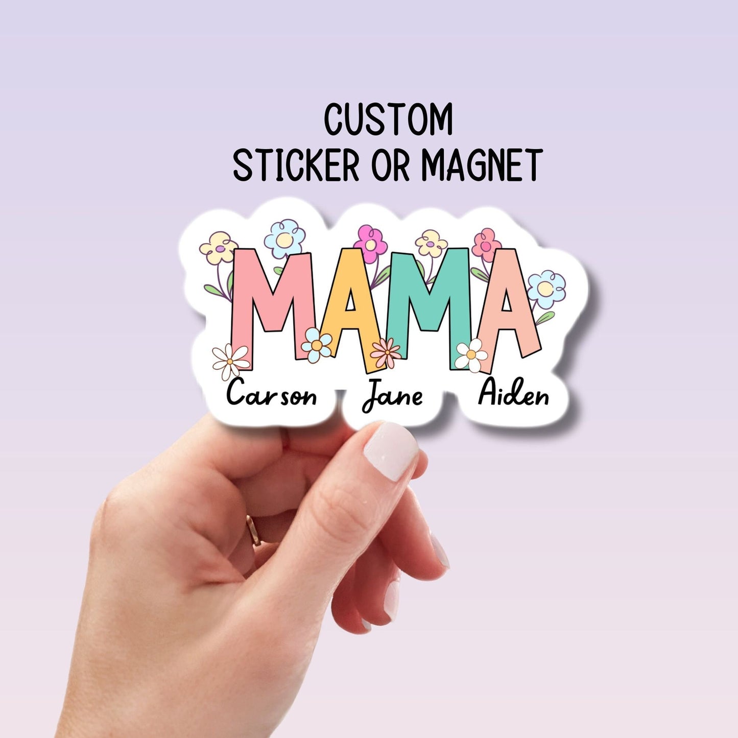 Personalized mama sticker name sticker Mother boho sticker mom sticker kids mommy name magnet Retro font new mom gift Floral Mother's day