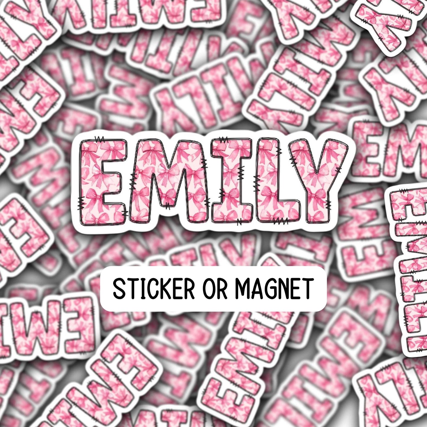 Custom name Bow sticker bow Pink Coquette Ribbon Bow Personalized name sticker Custom Name locker magnet water bottle name gift kids name