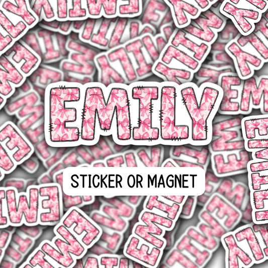 Custom name Bow sticker bow Pink Coquette Ribbon Bow Personalized name sticker Custom Name locker magnet water bottle name gift kids name