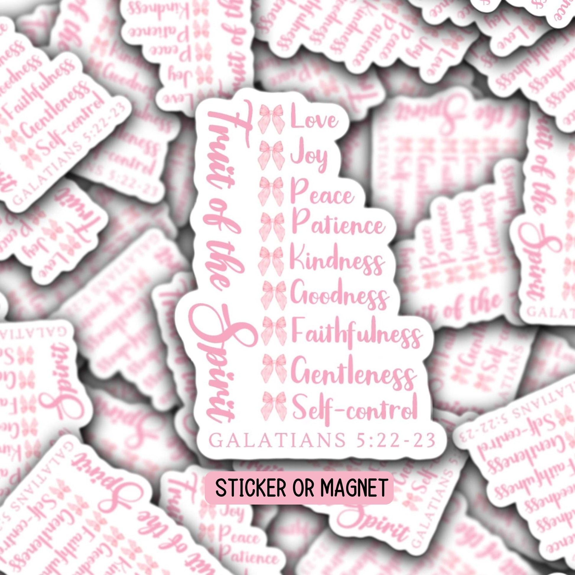 Coquette Christian Fruit of the Spirit Sticker magnet Jesus Bible study Faith Laptop Journaling love God pink bows religious prayer worship