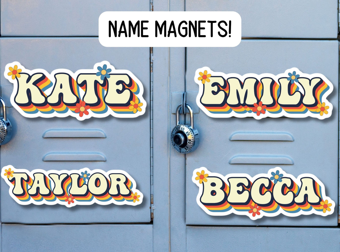 School locker magnet Custom name Magnet personalized magnet name magnet locker magnet fridge magnet kids name magnet locker decor Retro