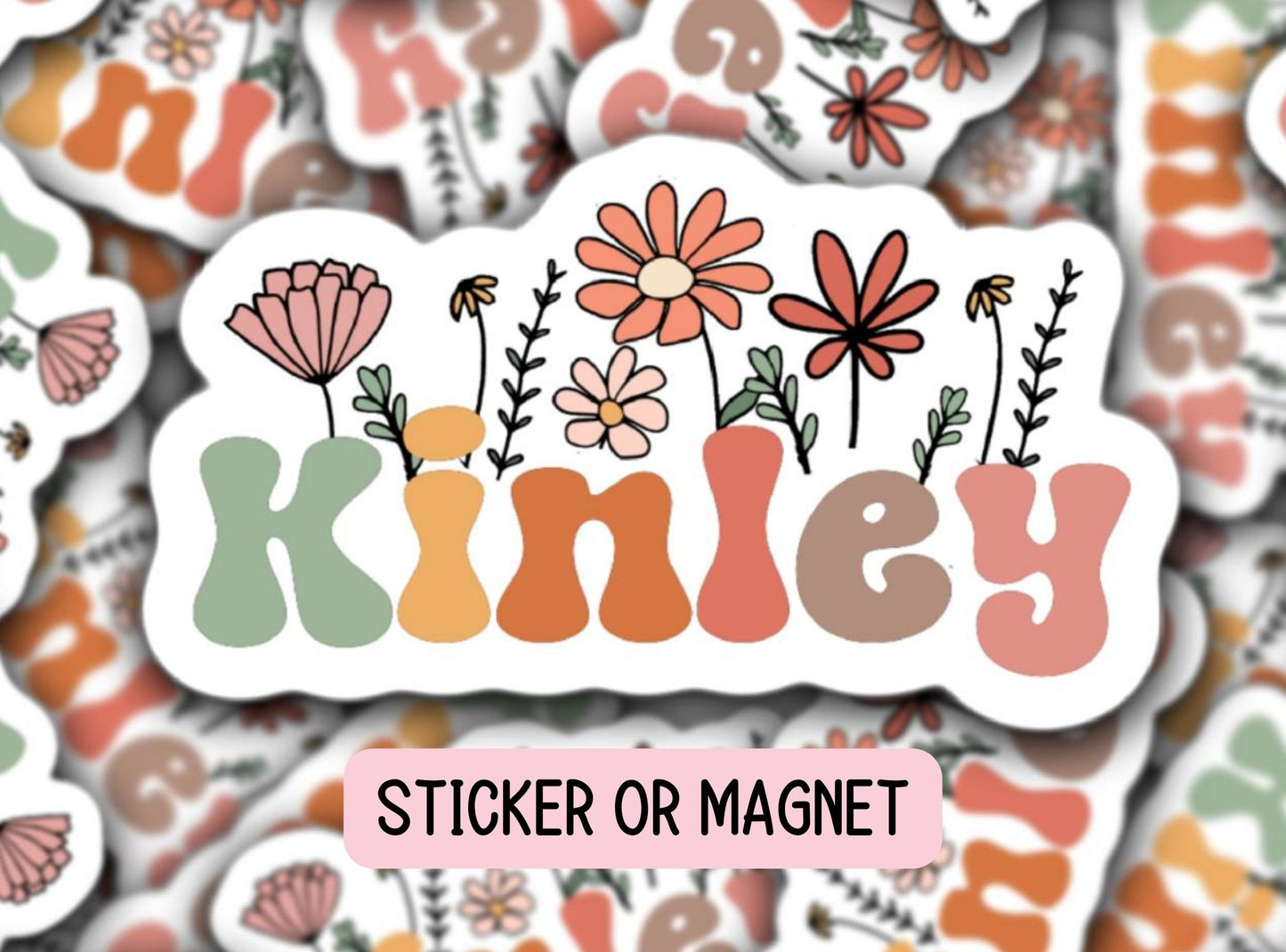 Retro floral name sticker Personalized name stickers Custom Name Sticker Aesthetic sticker Water bottle sticker Kids name sticker Retro font