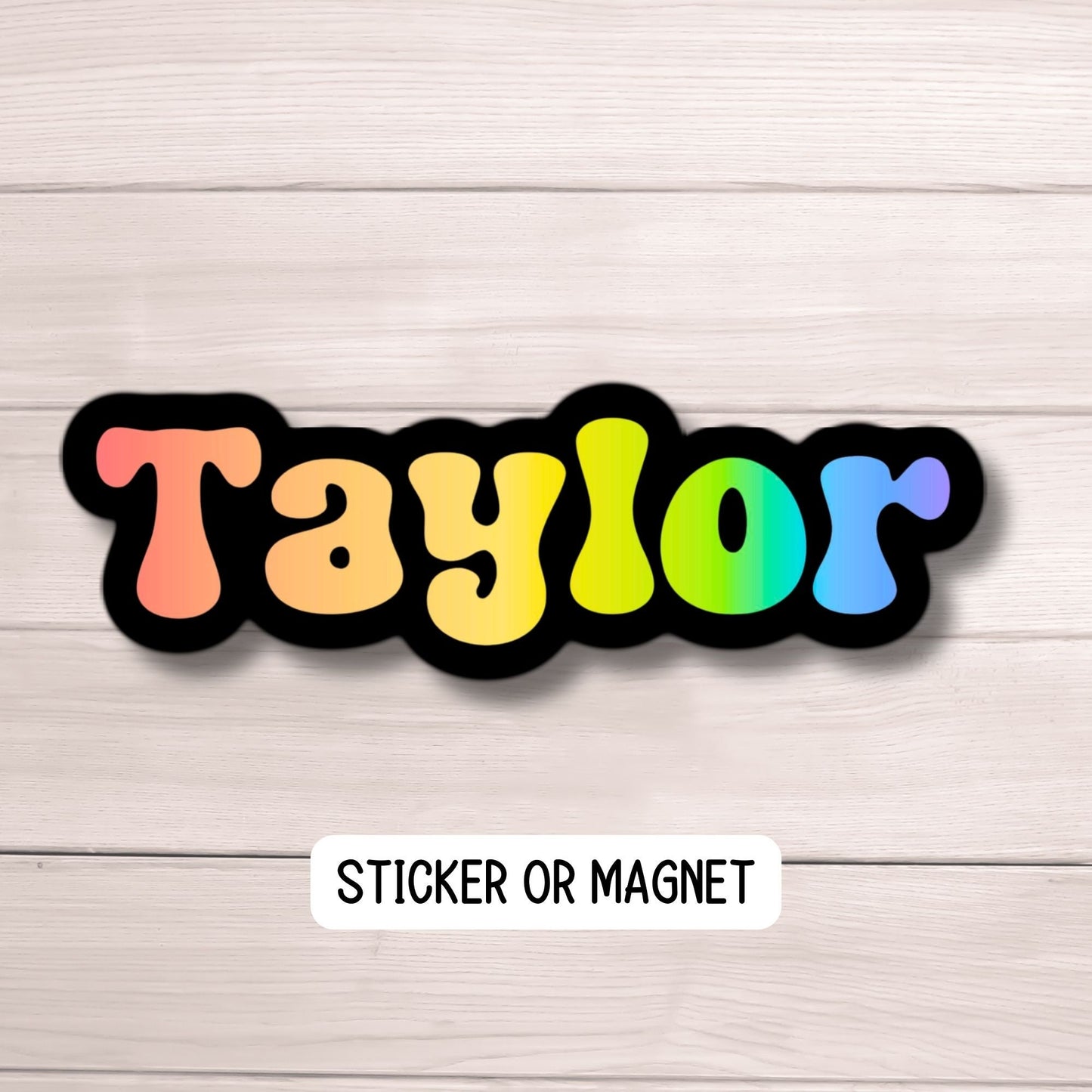 Retro Rainbow name sticker Personalized name stickers Custom Name Gradient Tumbler sticker Magnet Lap top Journal planner kids name gift