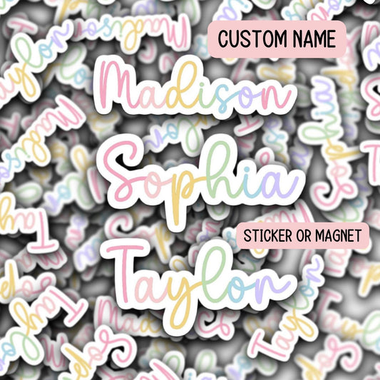 Custom name sticker Personalized Name Stickers Name magnet Water bottle sticker Tumbler cup sticker rainbow letters script kids name sticker