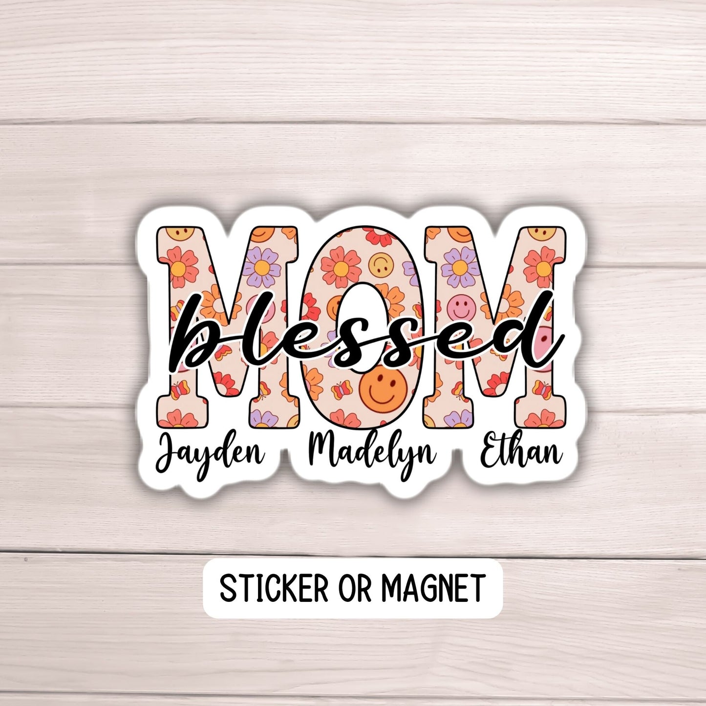 Personalized mama sticker name sticker floral boho sticker mom sticker kids mommy name magnet Retro font new mom gift Floral Mother's day