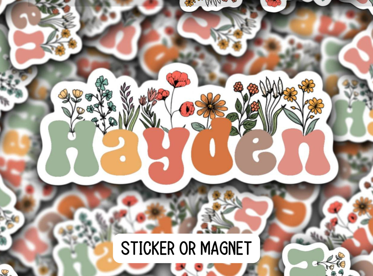 Personalized name sticker Custom name sticker Retro name Wildflower Sticker Boho sticker best friend gift kids name sticker retro Magnet Mom