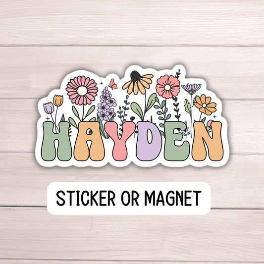 Retro floral name sticker Personalized name stickers Custom Name Stickers Aesthetic stickers gift for mom kids name stickers retro water