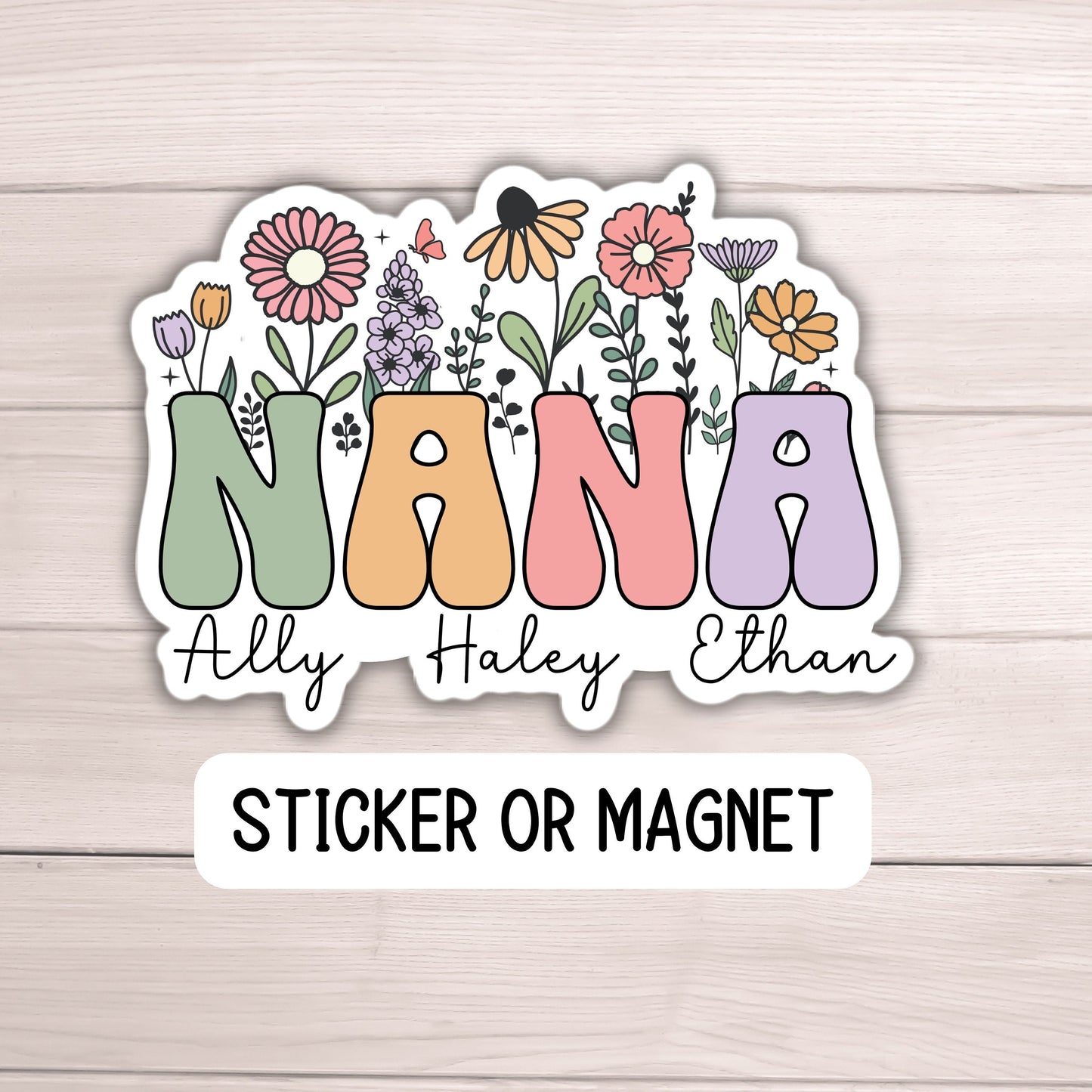 Nana custom gift Retro floral Nana sticker Personalized Grandma stickers Custom Name Stickers magnet Gigi  Mother's day gift Grandkids names