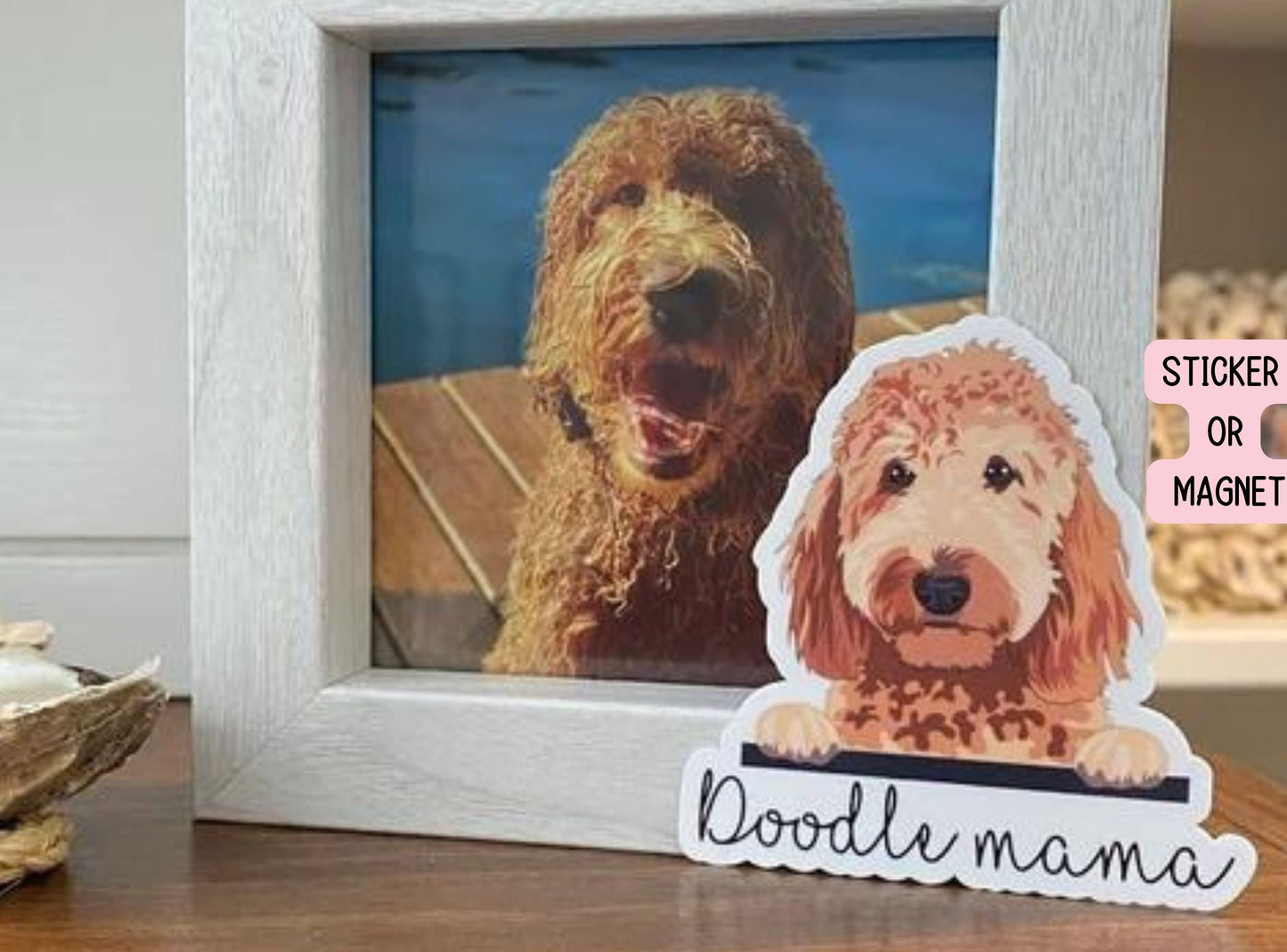 Christmas Golden Doodle Sticker, Pet name sticker, Doodle sticker, Goldendoodle Sticker, Custom pet sticker, Dog Christmas gift, Doodle mom