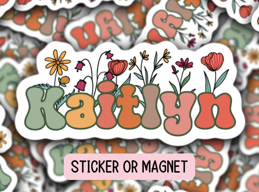 Custom name sticker Retro floral name sticker Personalized name stickers Aesthetic stickers best friend gift kids name stickers Gift for her