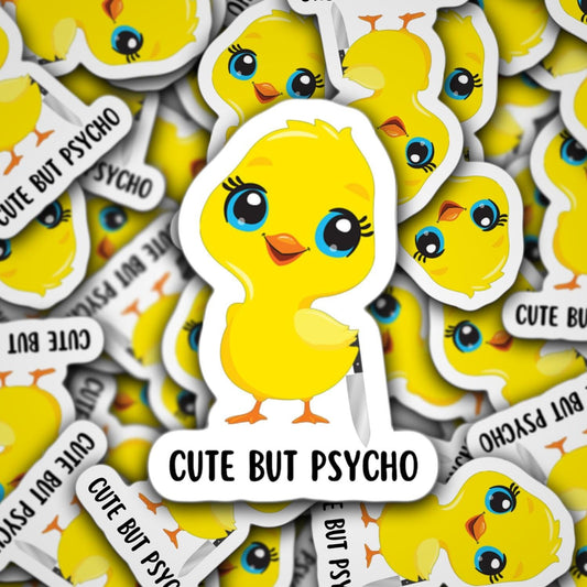 Cute But Psycho Sticker adult snarky funny Chick with knife Bestie Girlfriend gift Cute chick sticker Water bottle sticker sarcastic magnet