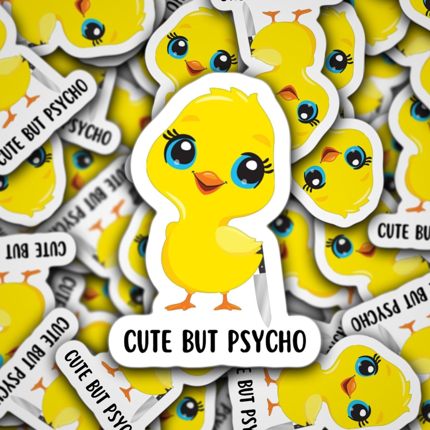 Cute But Psycho Sticker adult snarky funny Chick with knife Bestie Girlfriend gift Cute chick sticker Water bottle sticker sarcastic magnet