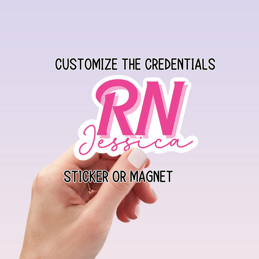 Registered nurse Sticker name personalized nurse magnet Registered nurse RN Retro font custom Name Personalized healthcare LVN CNA name gift