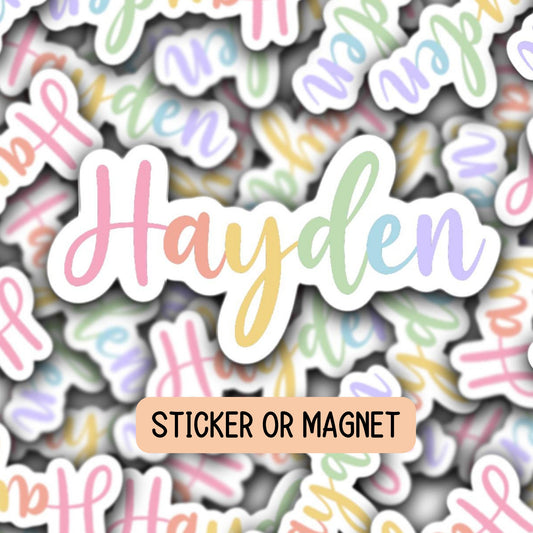 Custom name sticker Personalized Name Stickers Name magnet Water bottle sticker Tumbler cup sticker rainbow letters script name sticker gift