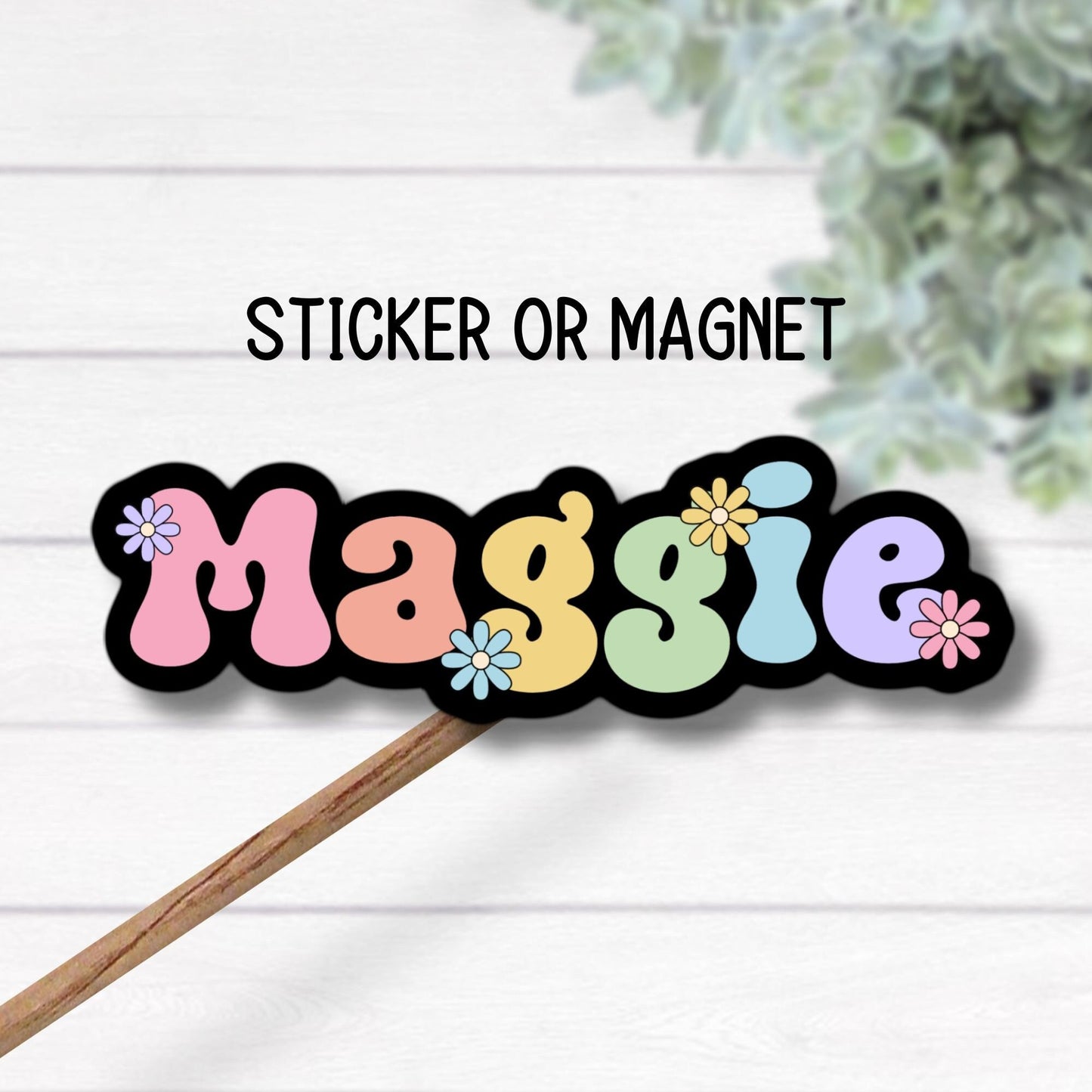 Water bottle name sticker Tumbler cup name sticker Retro font name Floral Name sticker Personalized name  Daisy name Kids name sticker gift