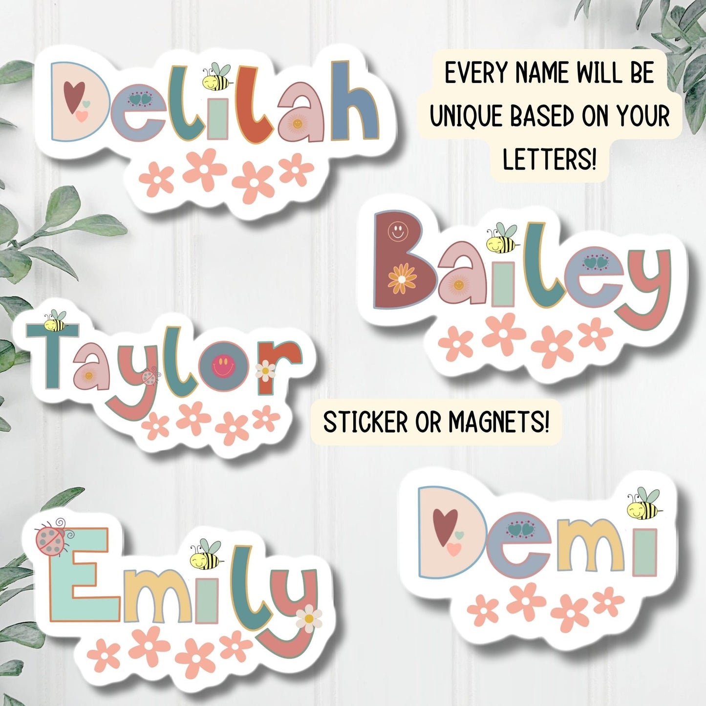 Kids name sticker, Personalized name stickers, Custom Name Stickers, Aesthetic stickers, best friend gift, retro, water bottle name sticker