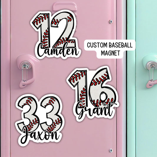 Baseball Custom name number Magnet Baseball team Sports name personalized magnet locker magnet fridge kids name magnet locker decor team