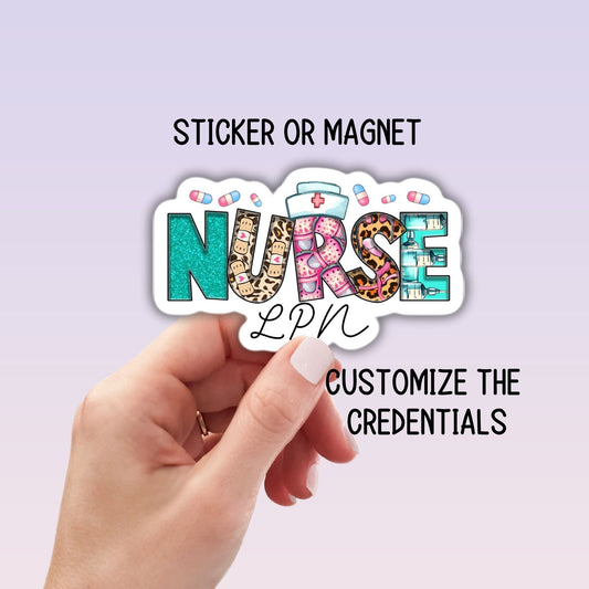 Registered nurse Custom nurse name personalized nurse magnet sticker RN Retro font Floral Name Personalized healthcare LVN CNA name gift