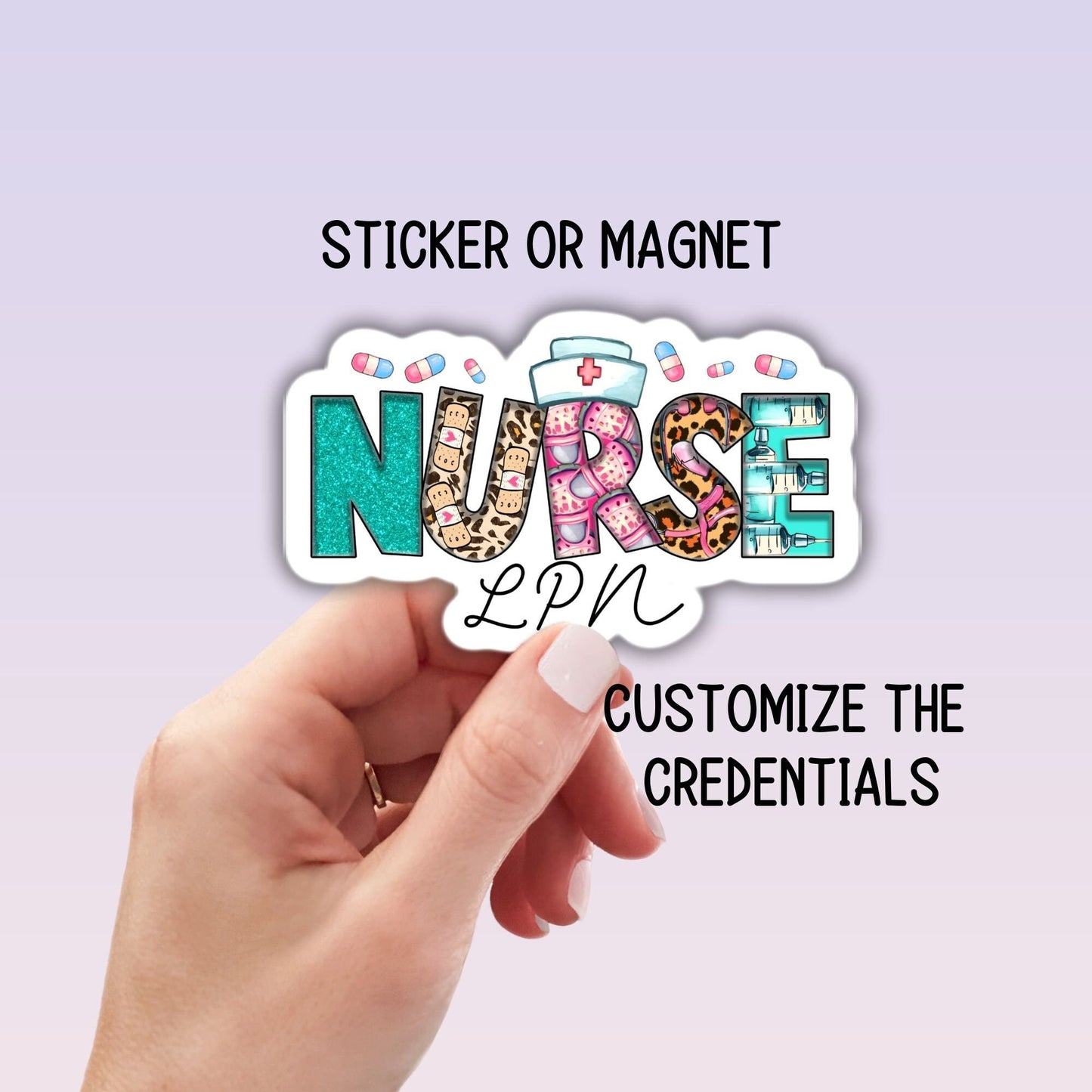 Registered nurse Custom nurse name personalized nurse magnet sticker RN Retro font Floral Name Personalized healthcare LVN CNA name gift
