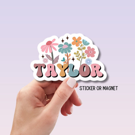 Retro floral name sticker Personalized name stickers Custom Name Stickers Aesthetic best friend gift kids name stickers retro wildflower