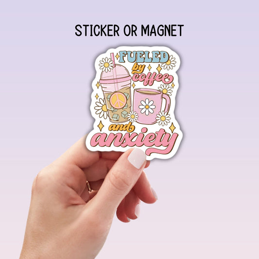 Coffee and anxiety Coffee lover sticker Iced coffee Retro Funny sticker water bottle notebook Magnet fridge sticker gift sarcastic funny