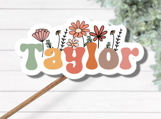 Retro floral name sticker, Personalized name stickers, Custom Name Stickers, Aesthetic stickers, best friend gift, kids name stickers, retro