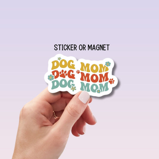 Retro Dog mam sticker, Dog lover, Dog mom sticker, Doodle sticker, Retro pet sticker, Retro font, Fridge Magnet, Water bottle sticker, gift