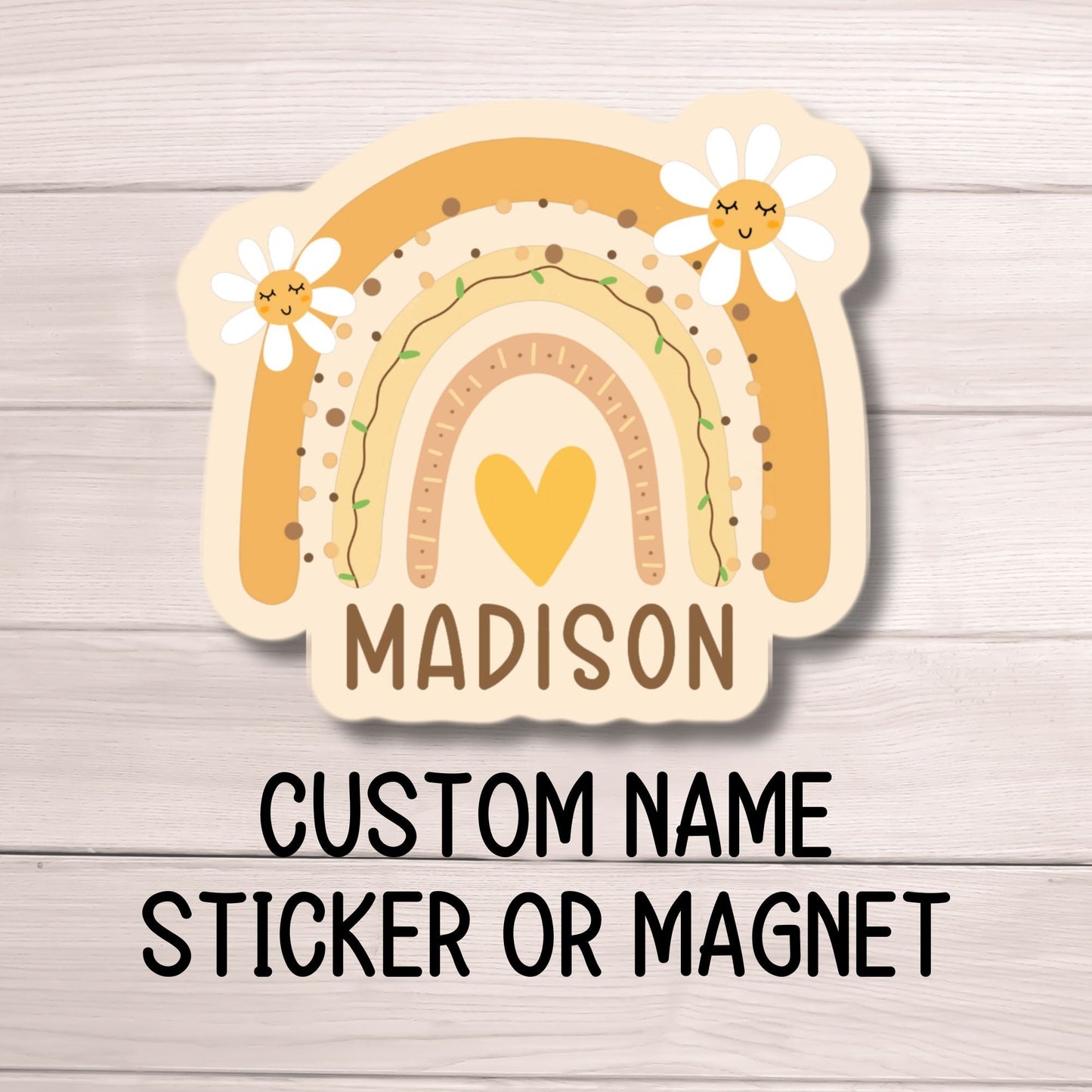 Kids name sticker Boho Rainbow name sticker Personalized name stickers Custom Name aesthetic stickers Tumbler cup name gift Yellow rainbow